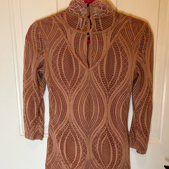 Free People Blush Mock Neck Lace Victorian Top - Picture 3 of 7